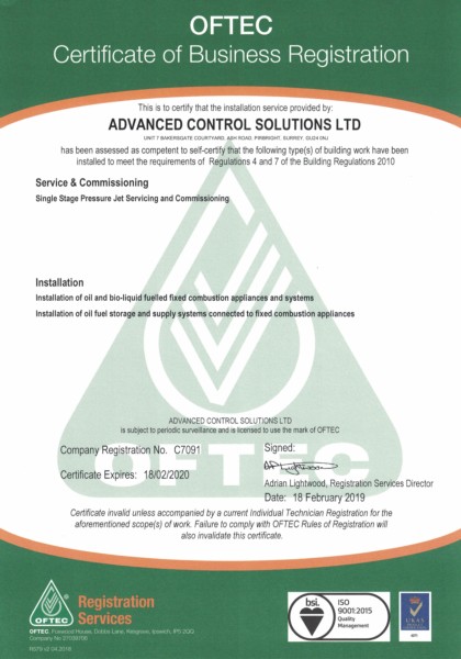 OFTEC Certificate